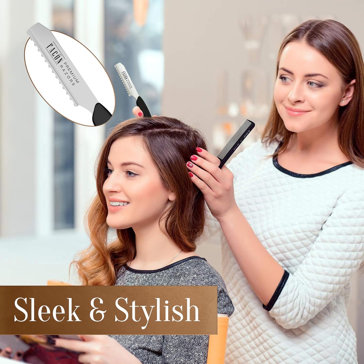 Facón Hair Razors for Cutting Hair - Professional Hair Styling Razor Kit with 11 Replacement Blades, Stainless Steel Hair Cutting Tool for Salon & Home, Premium Hair Thinning Texturizing Faether Razor