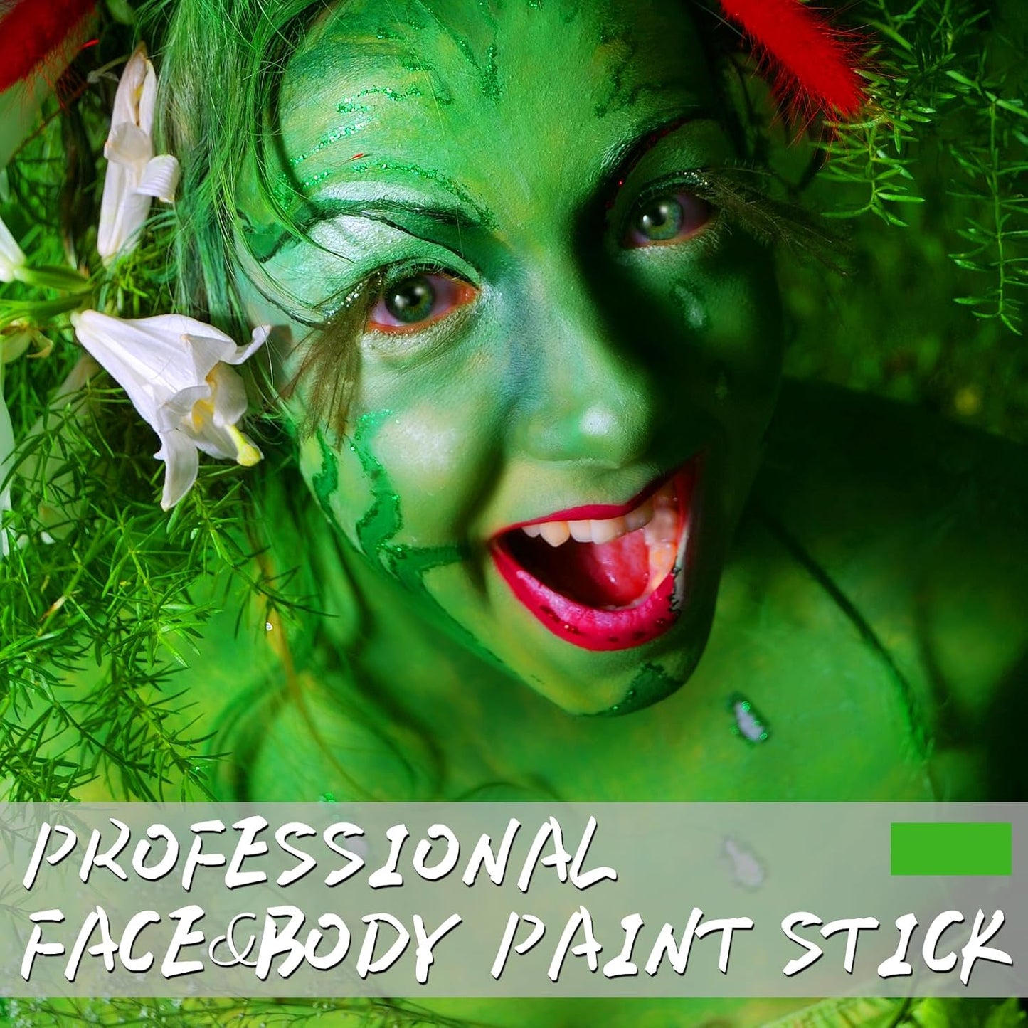Light Green / Lime Green Face Body Paint Stick, Eye Black Stick for Sports, Waterproof Full-Coverage Green Face Makeup for Halloween Witch Alien Camo Frankenstein Cosplay Makeup
