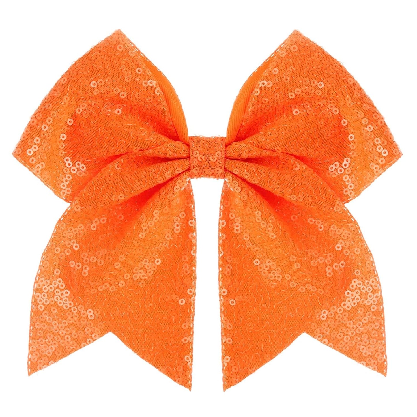 Large Glitter Cheer Bows Clips, Jumbo Big 7 Inch Cheerleading Sequin Hair Bow Hair Accessories for Teens Girls Football Sports Cheerleader Outfit Uniform (Orange)