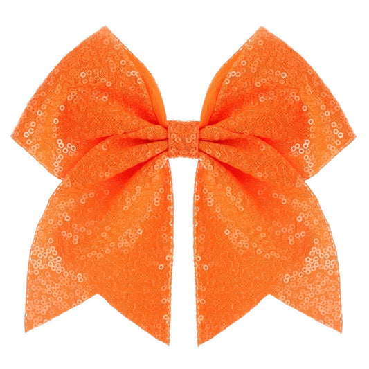 Large Glitter Cheer Bows Clips, Jumbo Big 7 Inch Cheerleading Sequin Hair Bow Hair Accessories for Teens Girls Football Sports Cheerleader Outfit Uniform (Orange)