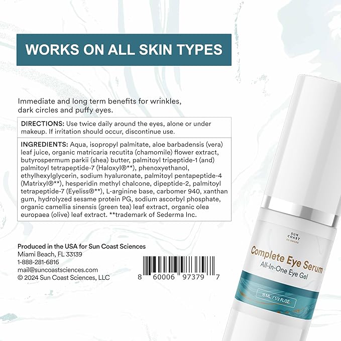 Sun Coast Sciences - Complete Eye Serum by Dr. Mark Rosenberg for Wrinkle Reduction, Age Spots Fading, and Under-Eye Bags Treatment (Pack of 4)