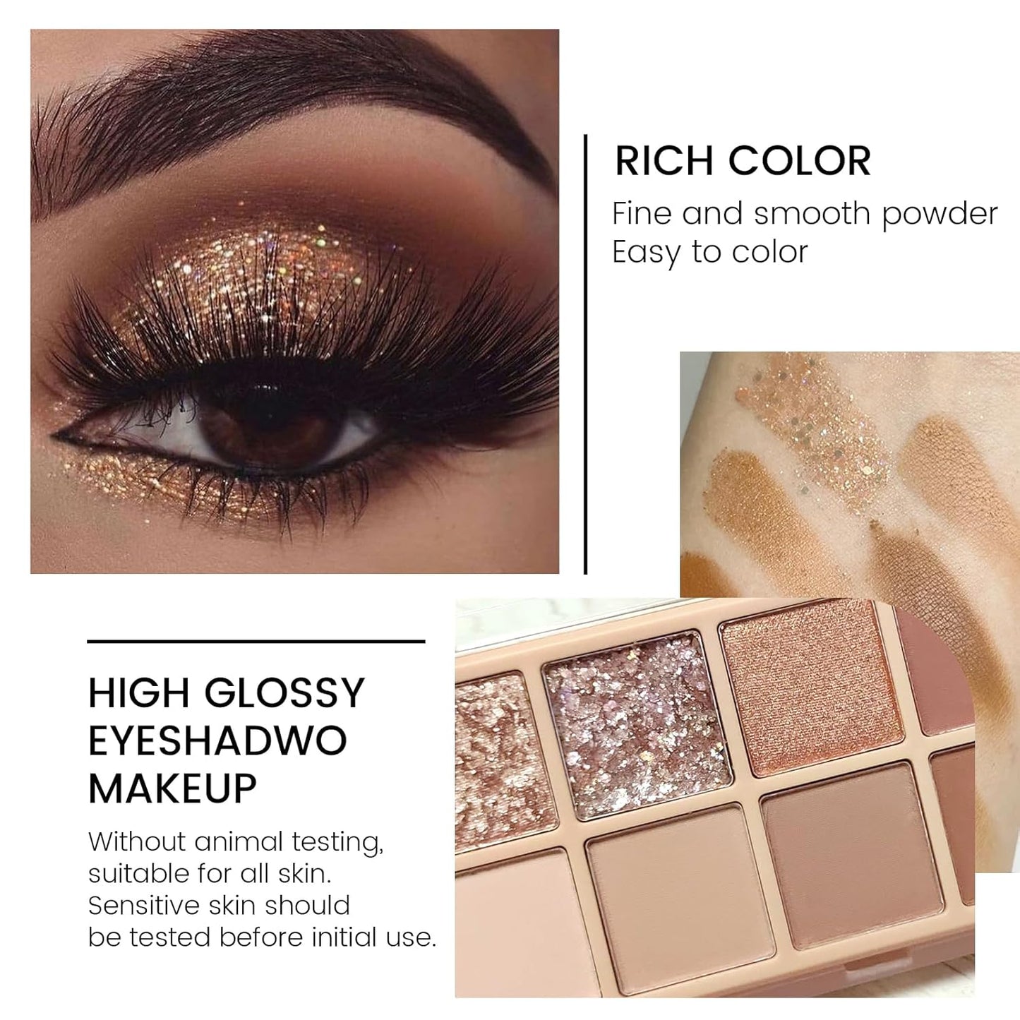 KYDA 10 Colors Netural Eyeshadow Palette, High Pigmented Shimmer Netural Nude Eyeshadow, Ultra-fine Matte Netural Eyes Colors, Warm Tone Brown Eye Shadow Makeup