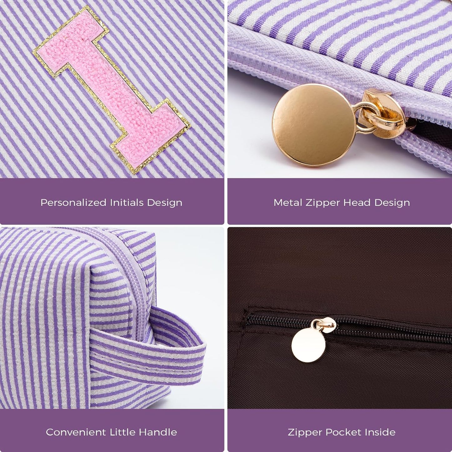 Personalized Makeup Bag for Women Girls - Fashion Cosmetic Bag Trendy Travel Toiletry Bag with Initials Letter - Teen Gifts - Lavender,I