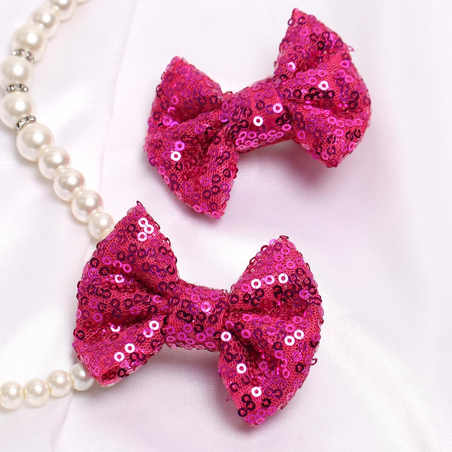 KISZU 3 Inch Glitter Hair Bows Clips, Sparkling Sequin Little Bow HairPins for Baby Girls Children Teens and Women (Rose Red)