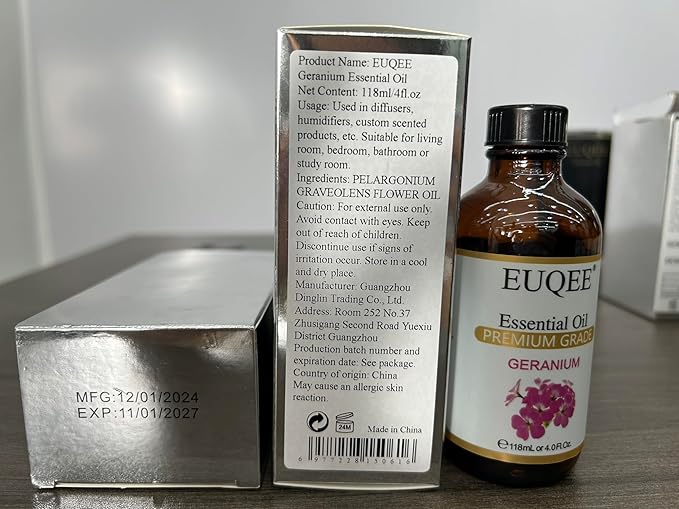 Geranium Essential Oil 118 ml Pure Geranium Oil with Dropper for Diffusers, DIY, Skin Care, Massage, Aromatherapy (4 fl oz)