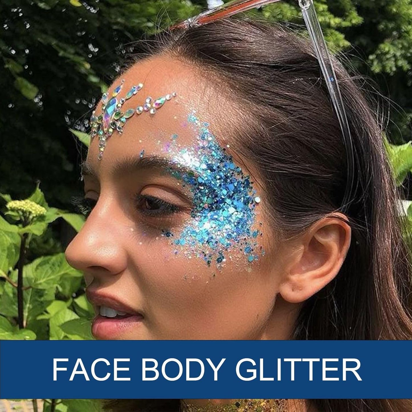 Body Glitter Gel - Halloween Costumes for Women, Sparkly Chunky Glitter Hair for Kids, Halloween Christmas Singer Concert Festival Rave Accessories (Blue Body Glitter)