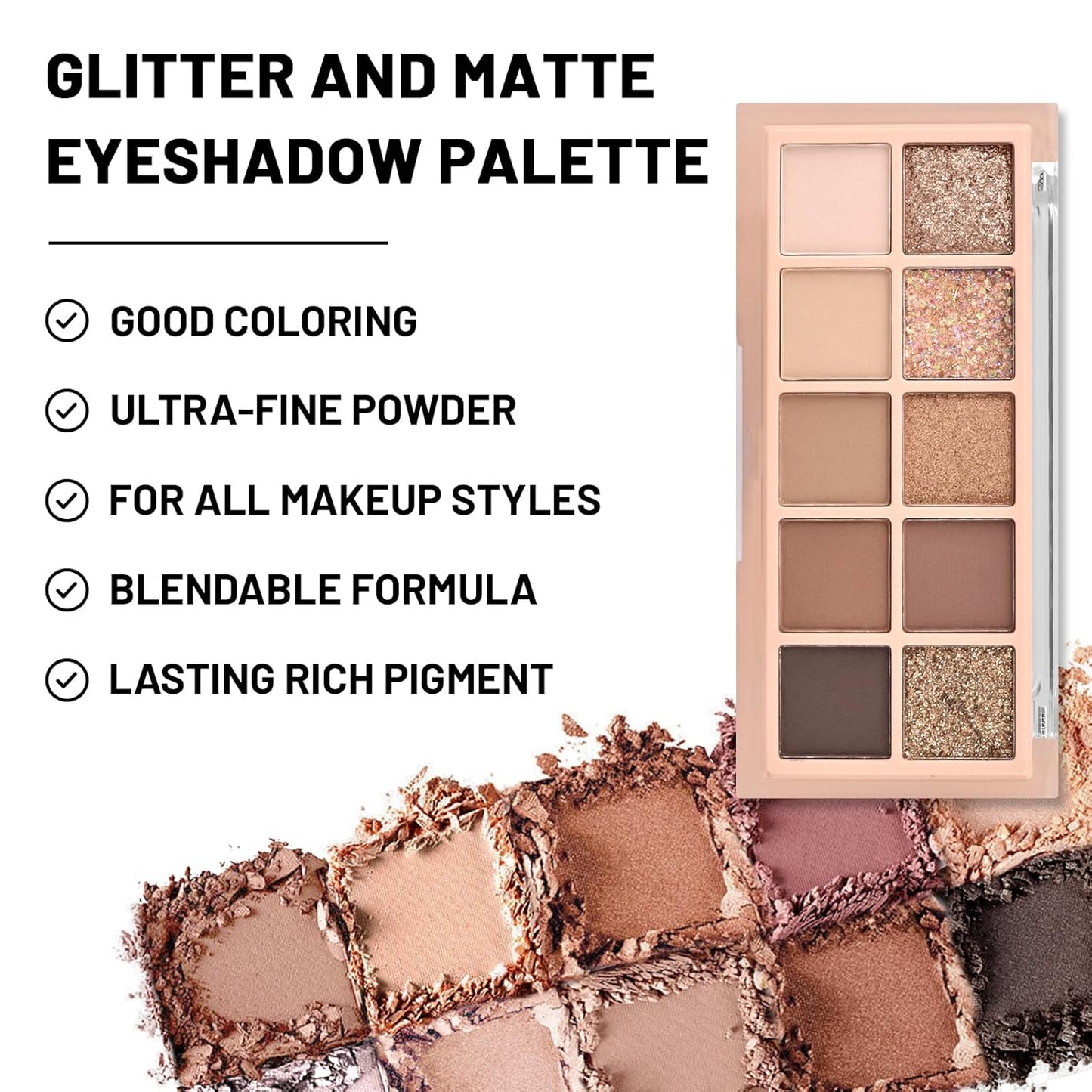 KYDA 10 Colors Netural Eyeshadow Palette, High Pigmented Shimmer Netural Nude Eyeshadow, Ultra-fine Matte Netural Eyes Colors, Warm Tone Brown Eye Shadow Makeup