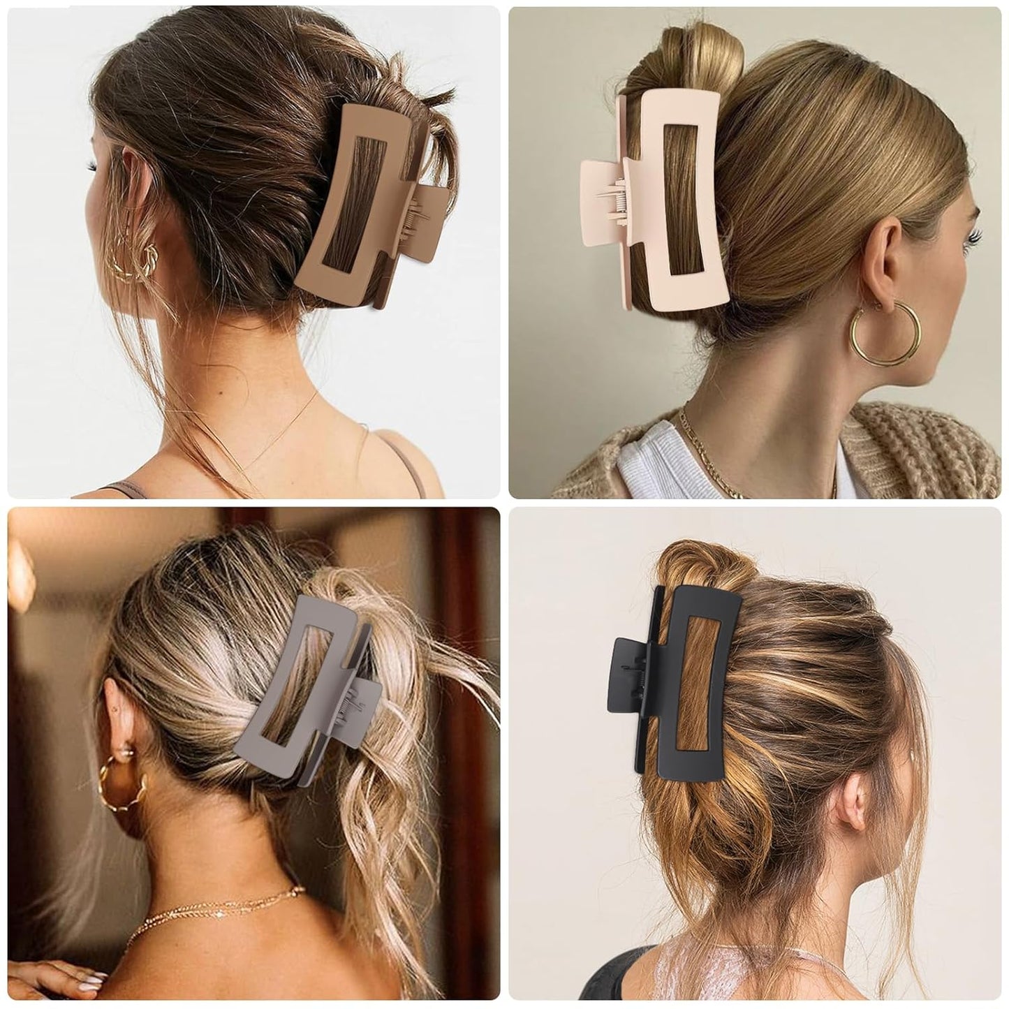 4.1 Inch Large Hair Clips 8 Pcs Square Claw Clips for Thick Hair Big Hair Claw Clips Acrylic Banana Jaw Clips Hair Accessories for Women and Girls -Regular