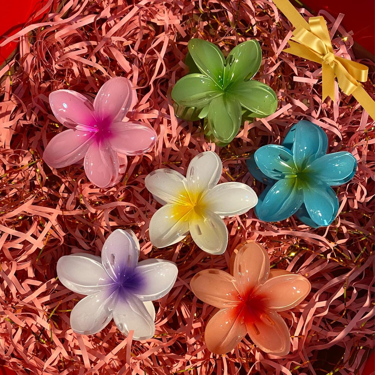 Hawaiian Flower Hair Clips – 6 Pack Colorful Claw Clips for Women & Girls, Large Aesthetic Hair Accessories for Thick or Thin Hair, Summer Beach Vacation Gift