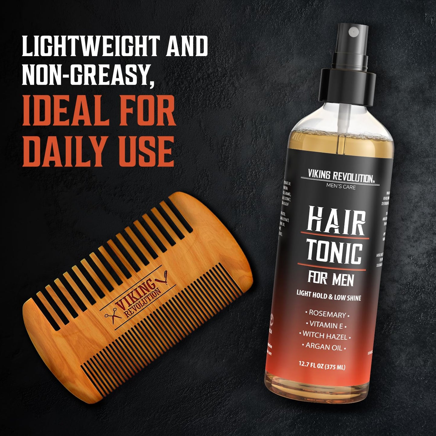 Viking Revolution Hair Tonic Men (12.7oz) - Hair Spray for Men with Sandalwood Scent - Texture Spray with Rosemary, Argan Oil, and Witch Hazel - Light Hold and Low Shine for Styling and Grooming