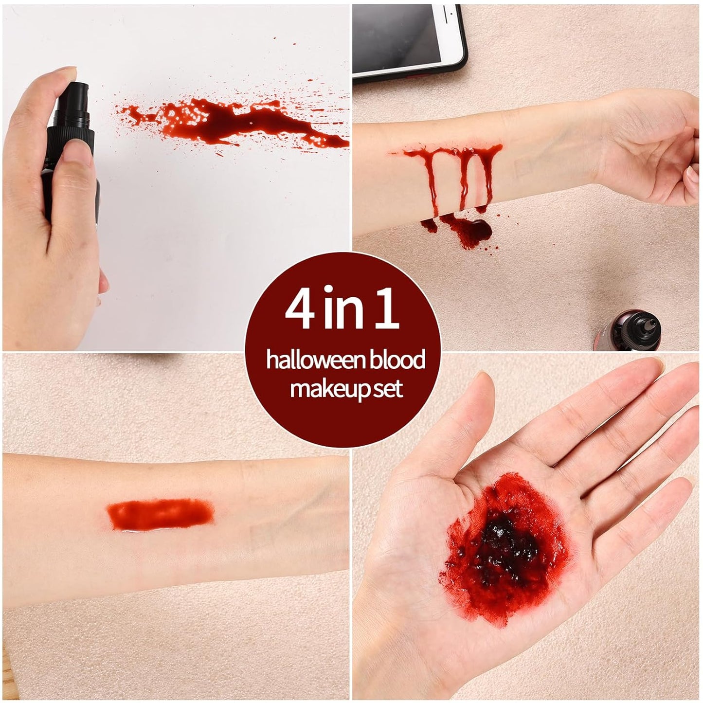 Halloween Fake Blood Spray Makeup Kit Fake Blood Washable for Scar Wound and Clothes Realistic Face Paint Wounds Costume Blood For Vampire, Zombie, Clown Cosplay Red blood01