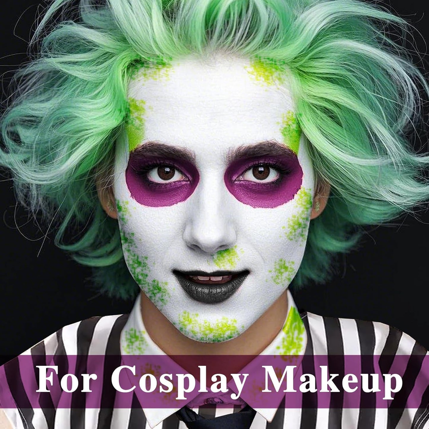 MEICOLY 3PCS Black Purple Lime Green Face Body Paint Stick Set,Face Paint for Halloween Wicked Witch,Frankenstein,Ghost,Zombie SFX Character Makeup,Elphaba Face Paint Makeup,Eye Black Stick Kit