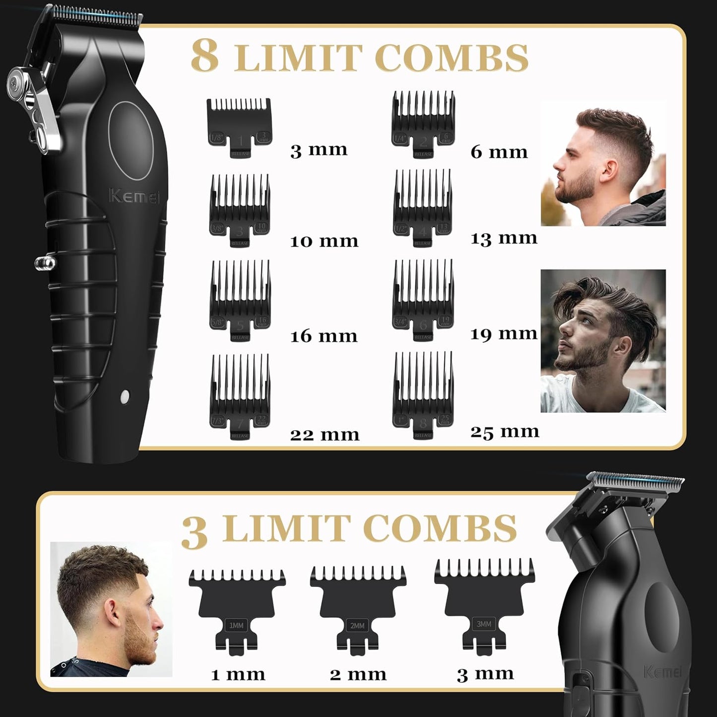 KEMEI Professional Hair Clipper and Trimmers Set, Cordless Barber Clippers, Beard Trimmer, Electric Foil Shaver with Replacement Heads, KM-2299, KM-2296, KM-1102