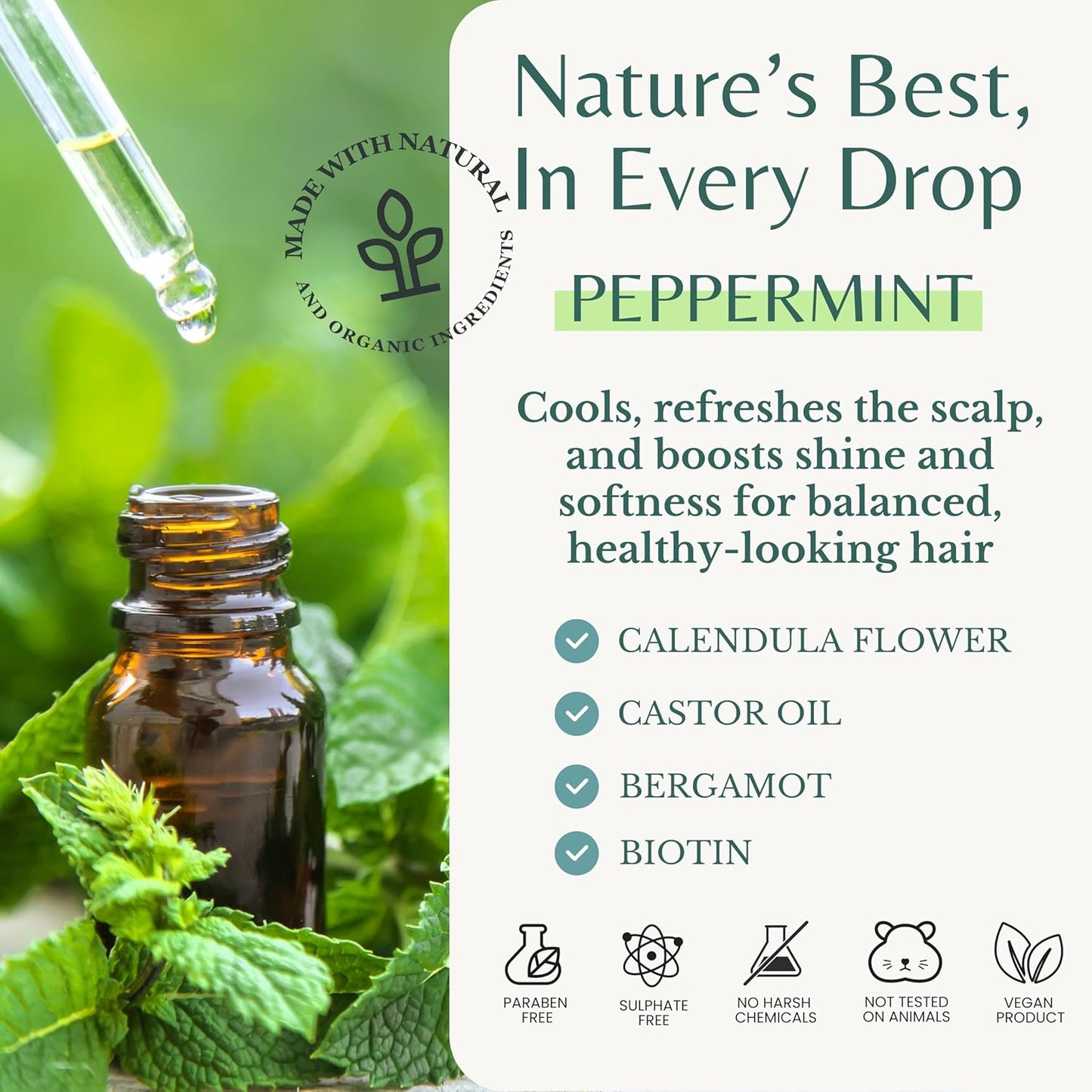 Peppermint Shampoo and Conditioner with Castor Oil & Biotin, Soothes Dry, Itchy Scalp, Strengthens Hair, Reduces Thinning & Hair Loss, Promotes Growth, Adds Volume, Sulfate-Free, 16 fl oz Each