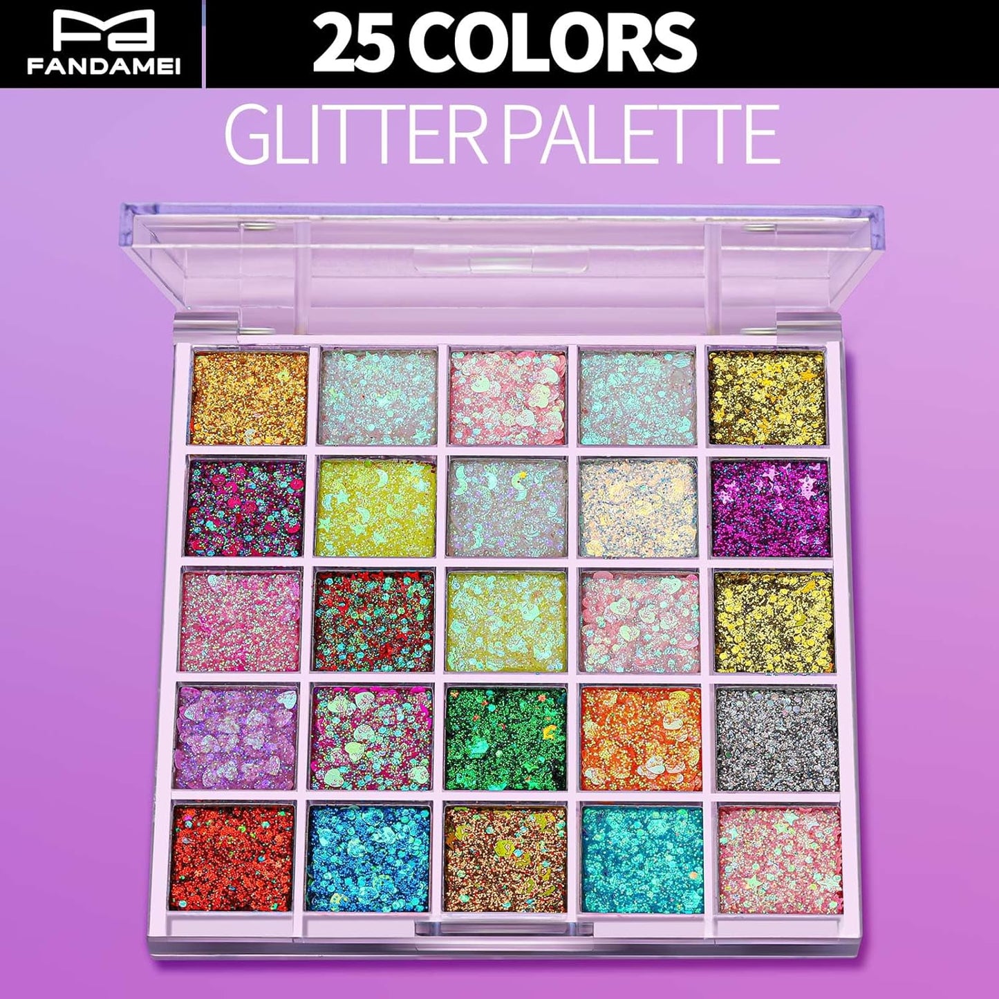FANDAMEI 25 Colors Face Glitter, Face Glitter for Women Kids Girls, Glitter Gel No Glue Needed, Glitter for Body Hair Halloween Rave Carnival Makeup