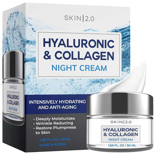 Hyaluronic & Collagen Face Moisturizer – Deep Hydration & Firming Night Cream For Dry or Dull Skin – Dermatologist Tested, Anti Aging, Korean Skin Care, Vegan, Clean Beauty – 1.69 Fl Oz