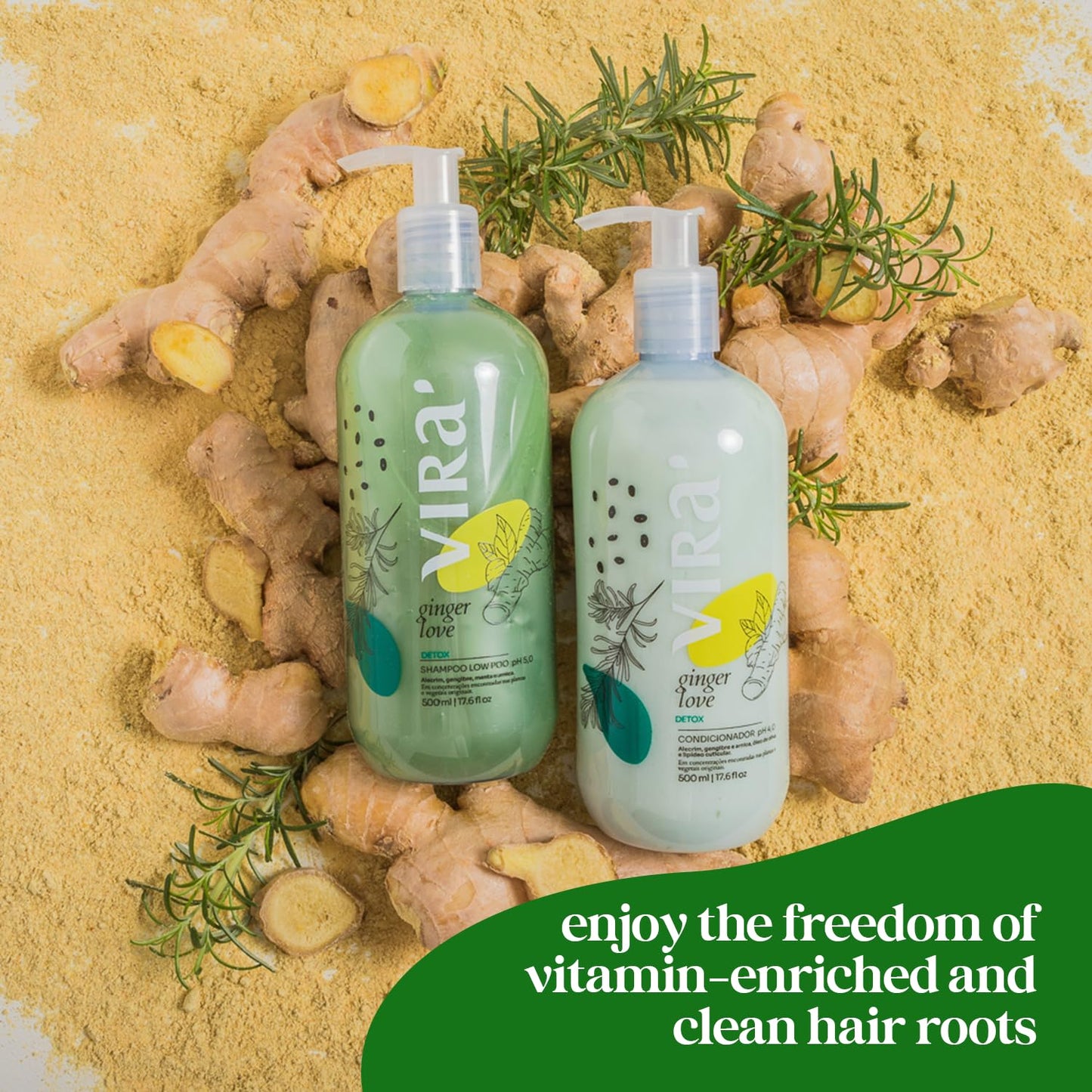 Brazilian Shampoo and Conditioner Set, Paraben-Free, Deep Moisturizing Treatment, Hair Recovery, Refreshing Action, Ginger Love Detox & Clean Beauty, 17.6 Fl Oz Each