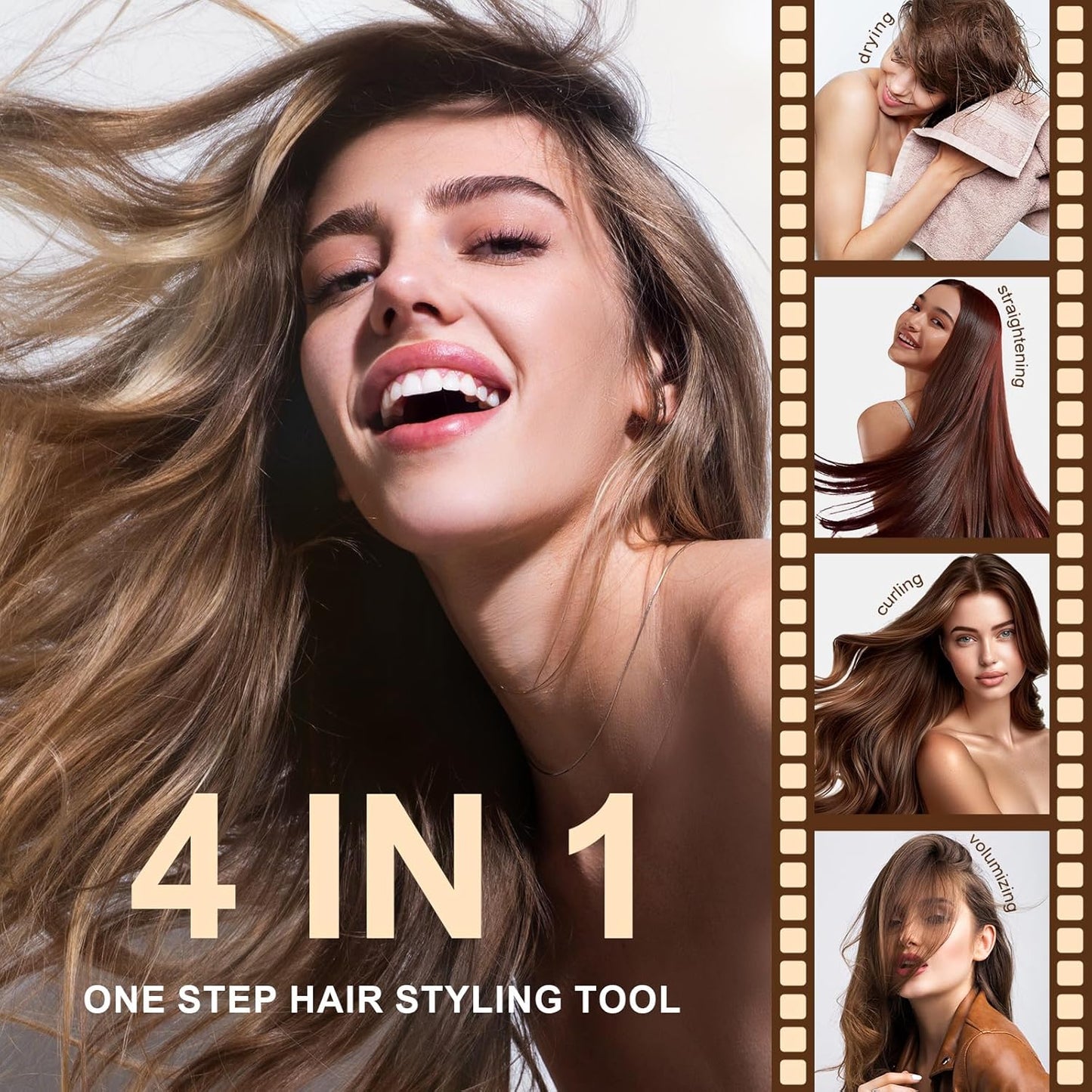 Dual Voltage Blow Dryer Brush Travel Hair Dryer Brush in One,2 inch Oval Shape Hot Air Brush,Travel Hair Tools/Volumizer/Straightener/Curler,European Blow Dry Brush with Universal Adapter