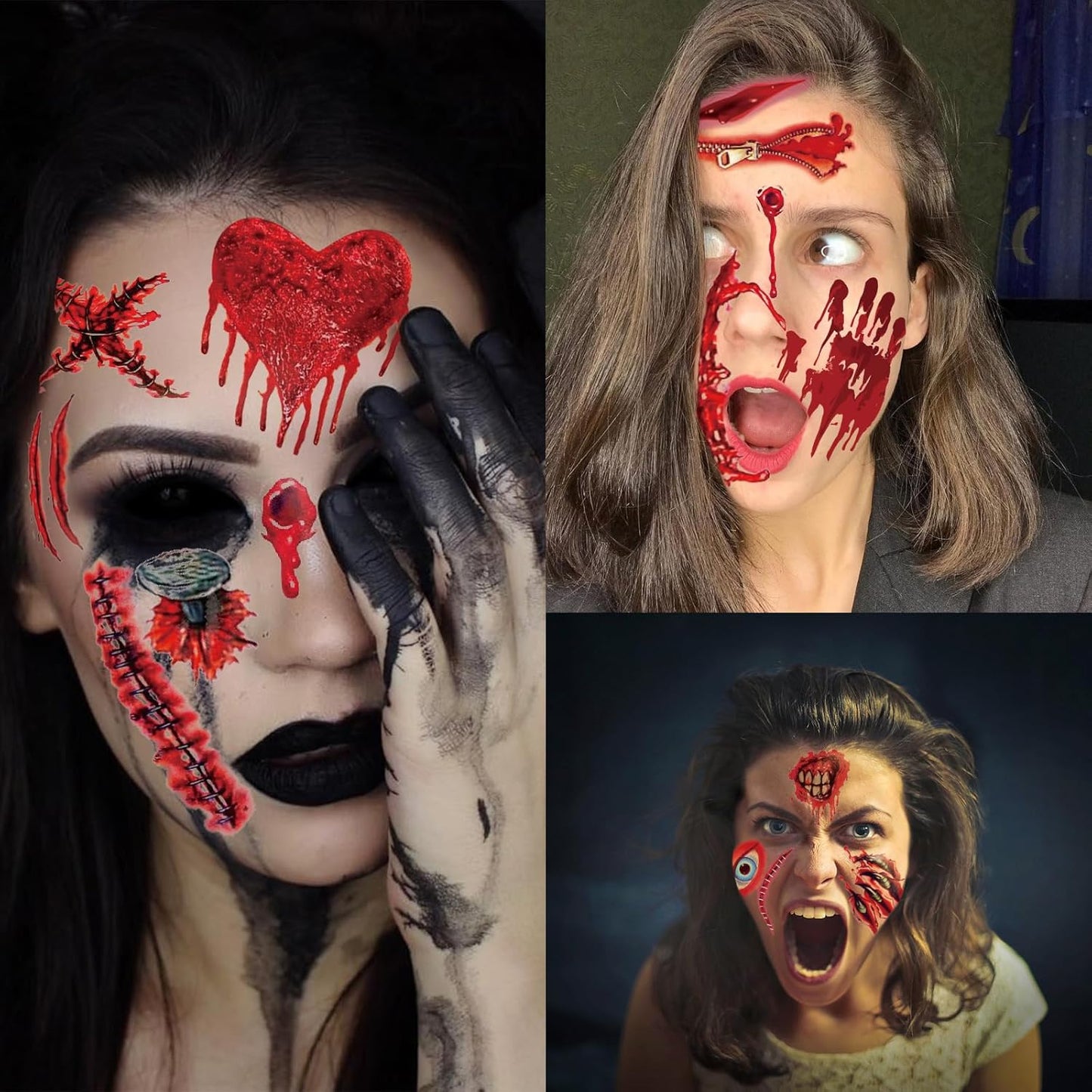 XZENTIRA 30 Sheets Halloween Zombie Temporary Tattoos, Fake Scars Tattoos, Horror Realistic Wound Stitch Face Body Makeup Sticker, Scar Fake Blood Tattoos for Women Men Kids Halloween Party