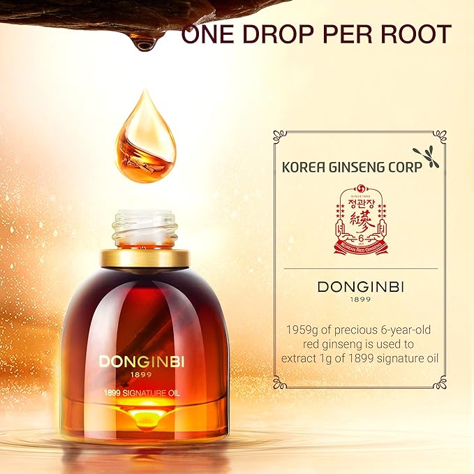 Donginbi 1899 Signature Oil - Mother's Day Gifts, Face Oil for Women with Red Ginseng Extraction Technology, Jojoba Seed Oil & Sweet Almond Oil, Korean Skin Care, 0.52 floz / 15ml