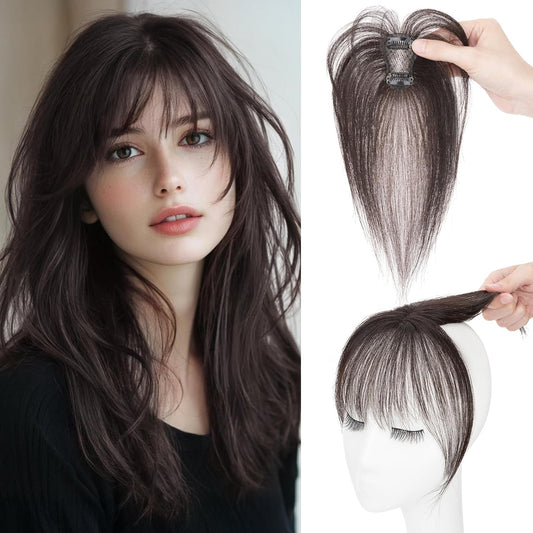 S-noilite Bangs Hair Clip,360° 3D Cover Real Natural Black Clip in Bangs Human Hair Toppers for Women With Wispy Bang Daily Wear