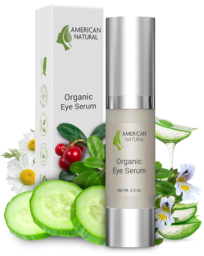American Natural Eye Serum for Puffy Bags Under Eyes (0.5oz) - Dark Eye Circle Remover with Organic Cucumber & Chamomile Extract | Fine Line & Wrinkle Reduction Anti Aging Serum For Men & Women