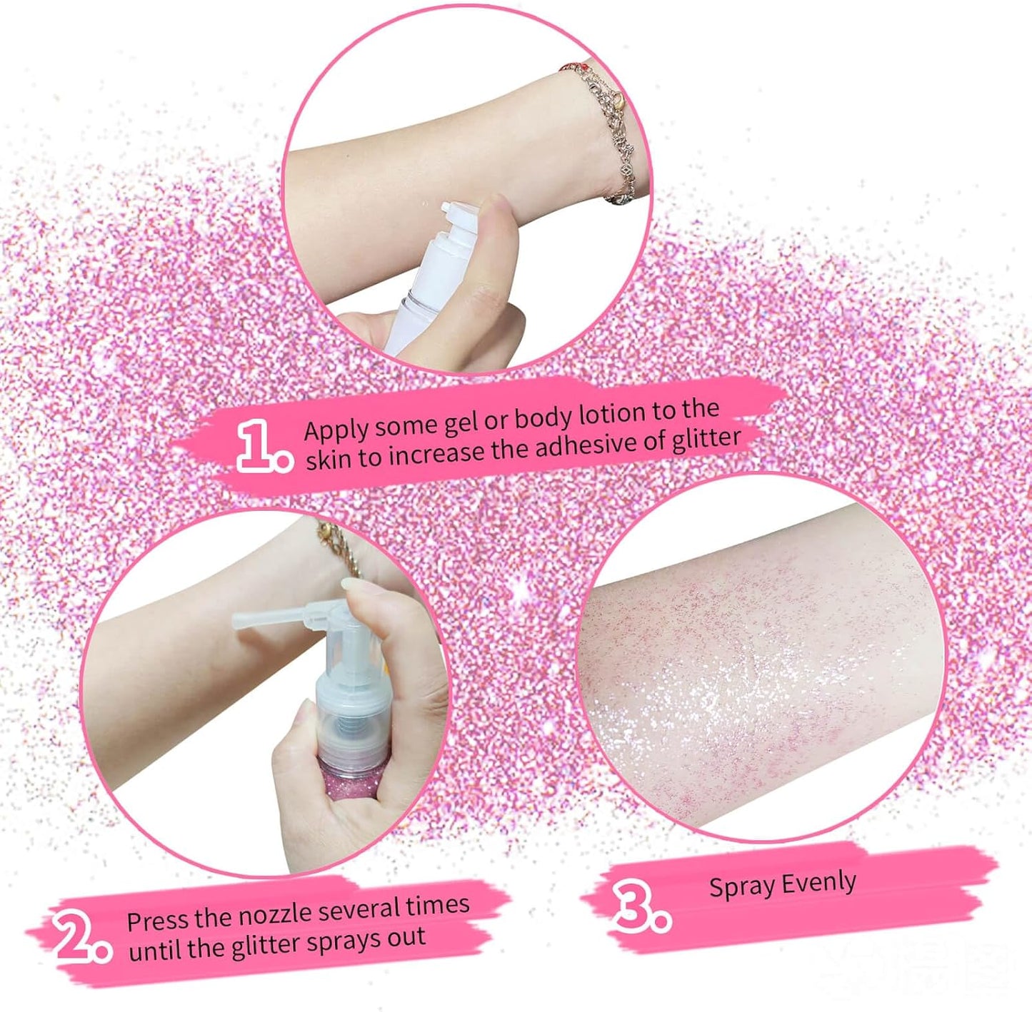 MEICOLY Pink Hair and Body Glitter Spray,25g/0.88OZ,Shinny Sparkle Glitter Spray for Clothes,Loose Shimmer Hairspray for Festival Rave Makeup/Stage Performance,Lightweight