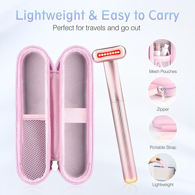 Red Light Therapy for Face, 4 in 1 Facial Wand for Anti-Aging, Anti-Wrinkle, Face Neck Light Therapy Wand, Skin Care Tool at Home, with Travel Carrying Case, One-Button Start