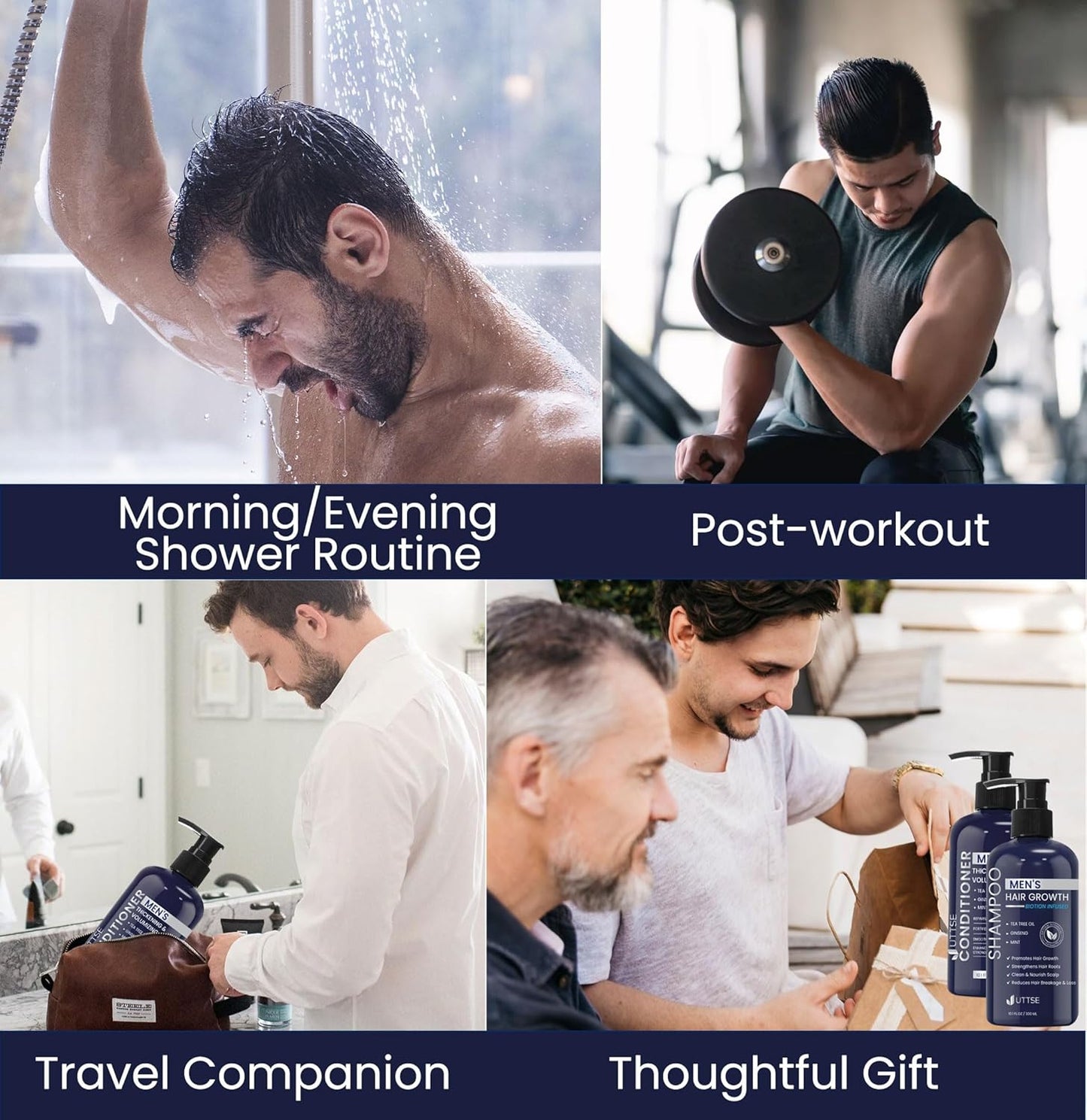 Biotin Hair Growth Conditioner for Men: Natural Thickening and Volumizing Conditioner with Tea Tree Oil Ginseng Mint for Hair Loss and Thinning Hair - 10.1 fl.oz, Dark Blue