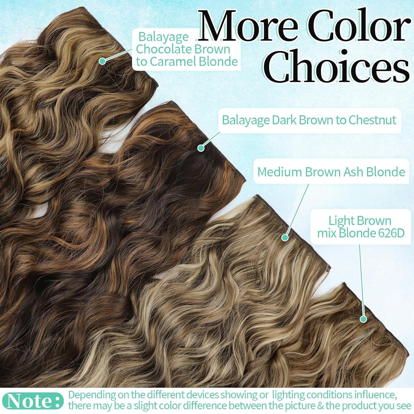 KooKaStyle Clip in Synthetic Highlight Hair Extensions Long Wavy 4PCS Thick Hairpieces Balayage Chocolate Brown to Caramel Blonde Fiber Double Weft Natural Hair Extensions 20 Inch for Women