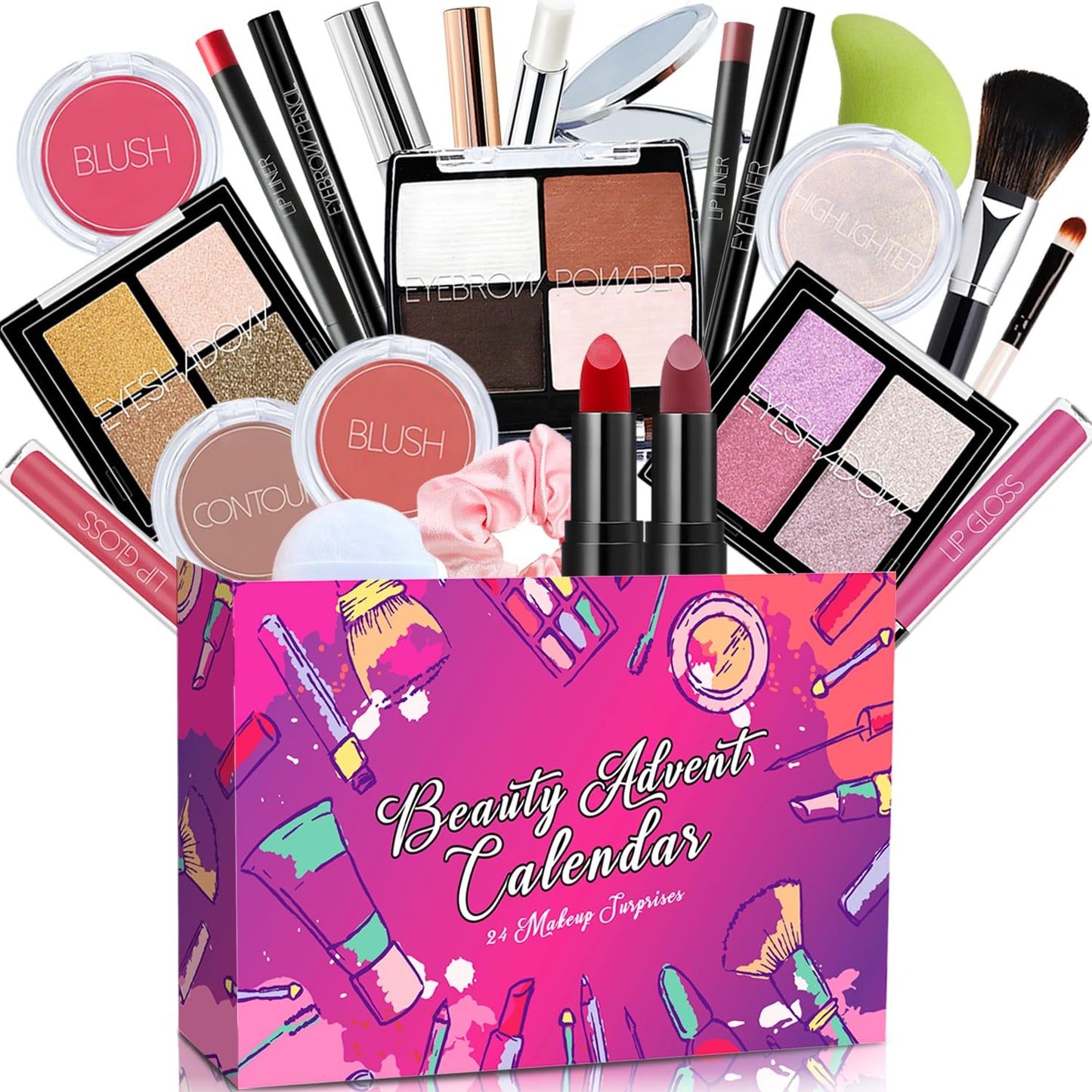 Makeup Advent Calendar 2025 Teen Girls Women Beauty Countdown Calendar Christmas Gifts for Women Teen Girl Trendy Stuff Unique Make up Set Gifts Mascara Lipstick Blush Eyebrow Gel Eyeshadow