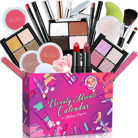 Makeup Advent Calendar 2025 Teen Girls Women Beauty Countdown Calendar Christmas Gifts for Women Teen Girl Trendy Stuff Unique Make up Set Gifts Mascara Lipstick Blush Eyebrow Gel Eyeshadow