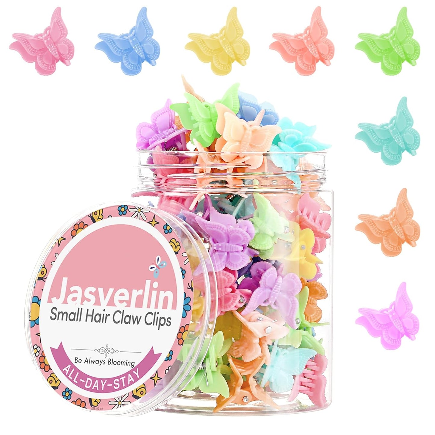 Mini Butterfly Hair Clips, Tiny Plastic 90s Claw Hairclip for Women Girl Accessories 8 Assorted Colors 50 pcs (Pastel Paradise)