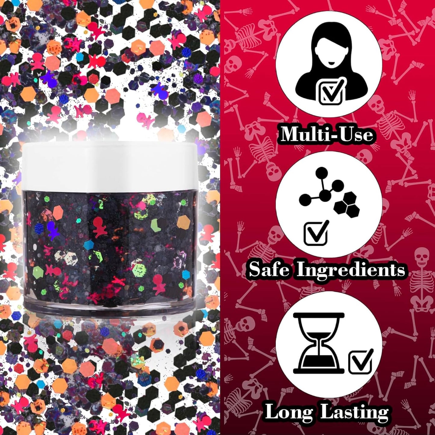 Halloween Black Red Face Glitter Gel,Carnival Festival Rave Accessories Sequins Body Glitter Paint for Hair Lip Eye Clavicle,Singer Concerts Chunky Hair Sparkles for Kids and Women
