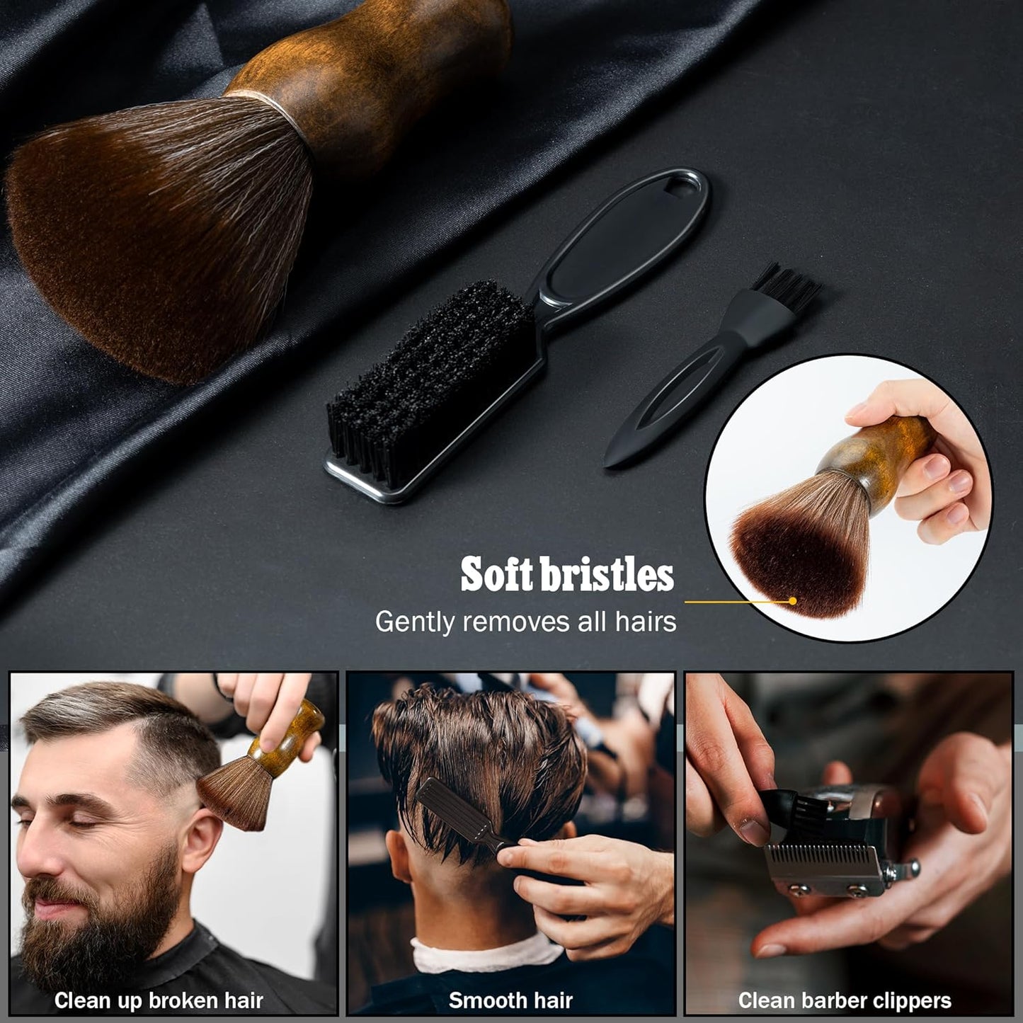 SALONSILK Barber Neck Duster Shaving Brush Set, 5 in 1 Professional Barber Accessories Cleaning Supplies, Hair Cutting Cleaning Hairbrush Styling Tool