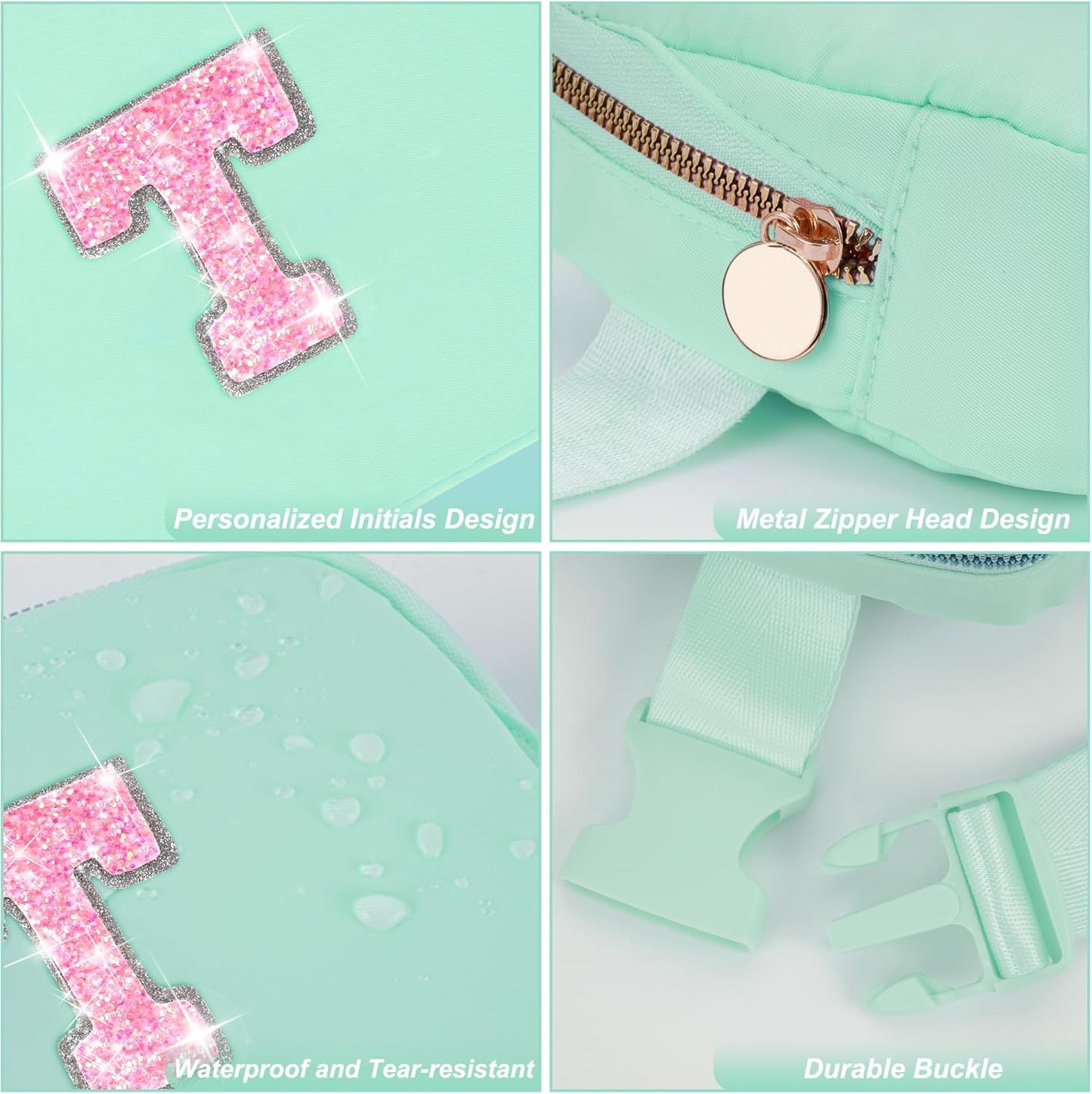 Fanny Pack Belt Bag Crossbody Bags with Initials Letter Patch Trendy Stuff for Teens Cute Stuff Birthday Gifts for Teenager Girls | Light Green,Initial T