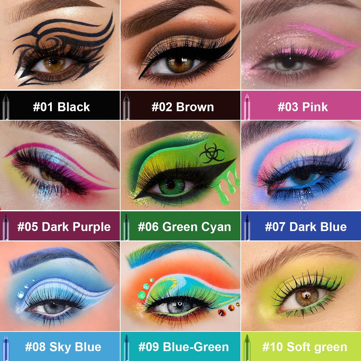 Colorful Eyeliner Pen Set, 15Colors Eye Shadow Pencil, Pearl Eyeliner Kit Metallic Glitter Colored Eye liner for Women Eye&Lip Liner Professional Waterproof Eye Makeup