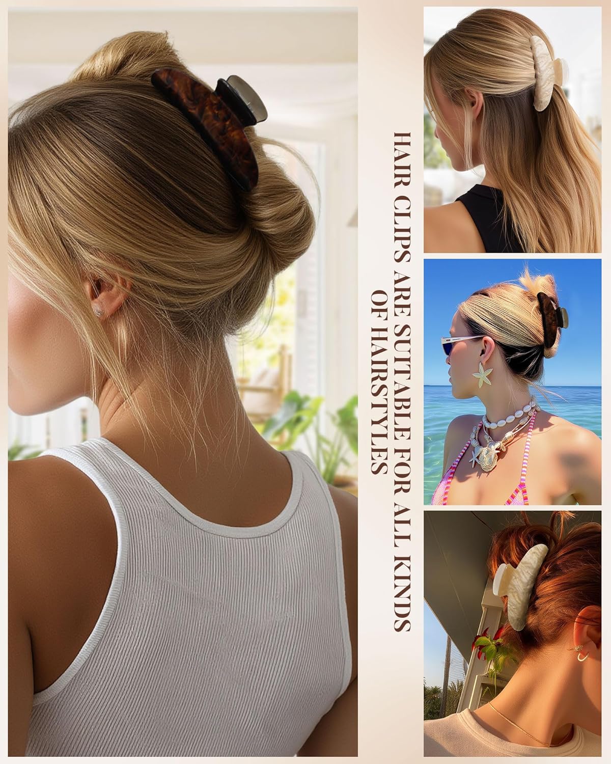 Molans 3PCS Hair Claw Clips Acrylic Clamps for women - Non-slip Strong Hold Barrettes for Thin Thick Hair, Medium hair clips Accessories