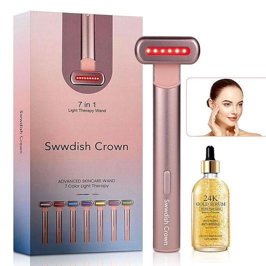7 Color Multiple Use Beauty Device Magical Facial Wand With 24K Serum, Anti Aging Kit With 24K serum, Facial Wand For Active Skin Tool, Pro Active Formula For Eyes Face And Neck., pink