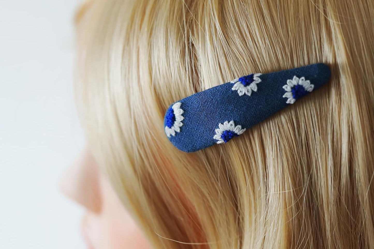 Handmade Embroidered Hair Clips – Sunflower & Daisy Design | Fabric-Covered Snap Barrettes for Women & Girls HC25
