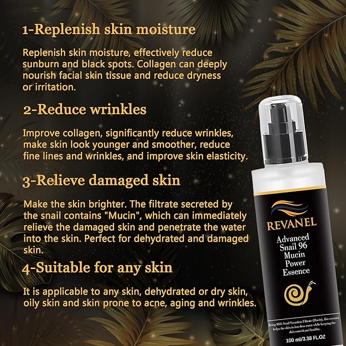 Snail Mucin 96% Power Essence, 100ml Hydrating & Repairing Facial Serum for All Skin Types, Korean Skincare Product for Hydrating, Healing No Parabens & Cruelty-Free