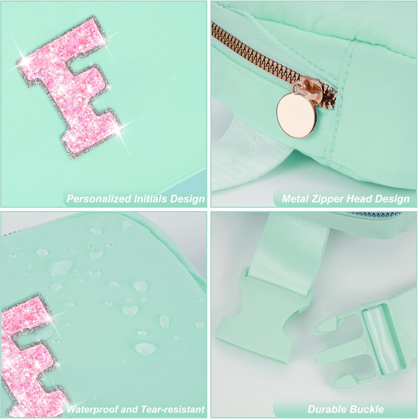 Fanny Pack Belt Bag Crossbody Bags with Initials Letter Patch Trendy Stuff for Teens Cute Stuff Birthday Gifts for Teenager Girls - F,Light Green Bag