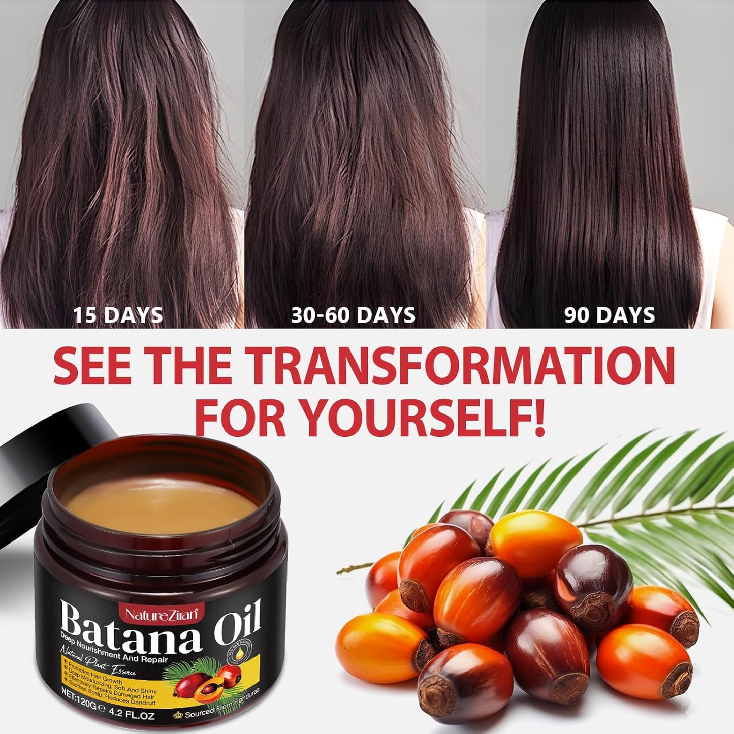 Batana Oil for Hair Growth - 100% Pure From Honduras - Dr. Sebi - Raw, Moisturizing for Scalp - Promotes Thickness for Men & Women