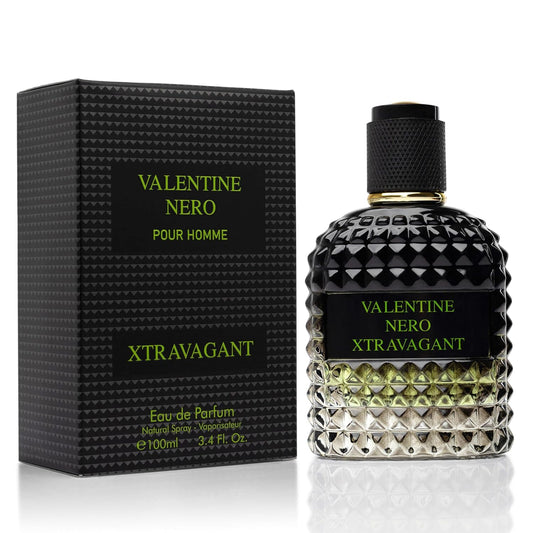 Valentine Nero Xtravagant for Men - Oriental Fougere Fragrance - Top Notes of Calabrian Bergamot & Espresso Coffee Accord - Base Scents of Refined Vetiver - Elegant 100ml Bottle, Parfume for Men