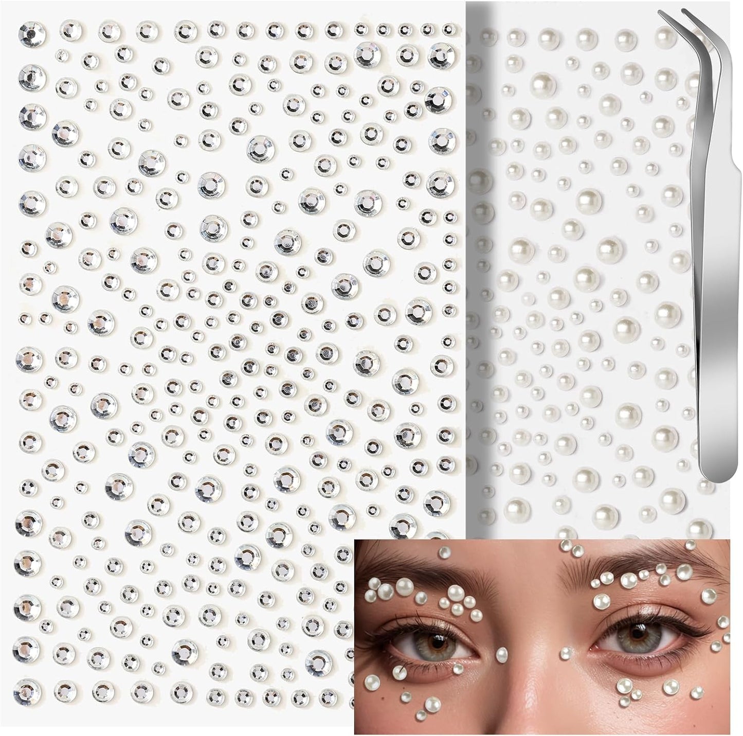 Teenitor Self Adhesive Face & Body Rhinestone Makeup Gems - Festival & Concert Face Jewels, Hair Gems, Stick On Pearls