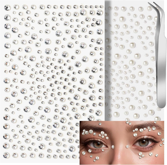 Teenitor Self Adhesive Face & Body Rhinestone Makeup Gems - Festival & Concert Face Jewels, Hair Gems, Stick On Pearls