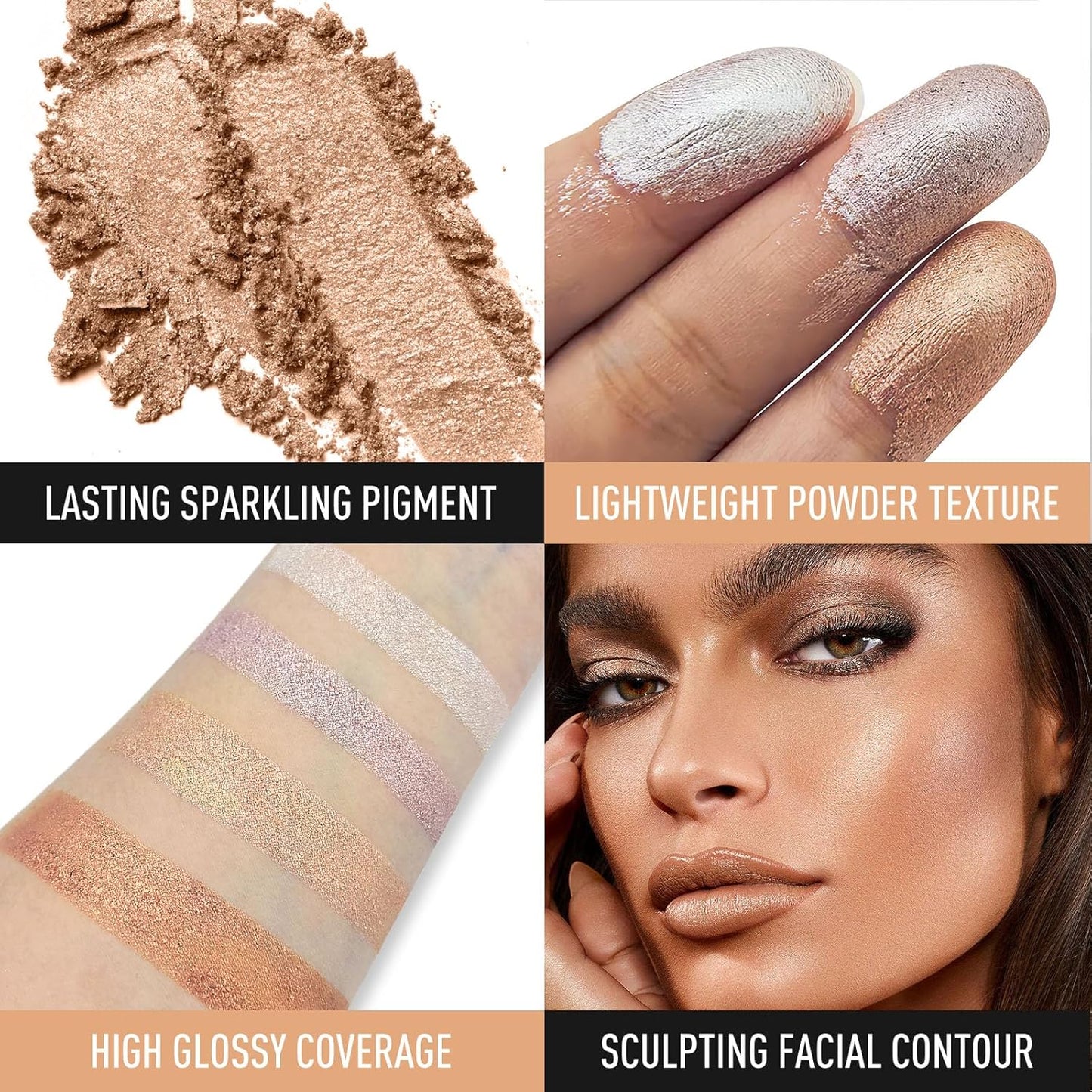 Highlighter Makeup Palette Shimmer Face Body Illuminator Glitter Highlighter Makeup Kit Long Lasting Highly Pigmented Highlighters Makeup Palette #3 Sunflower Gold