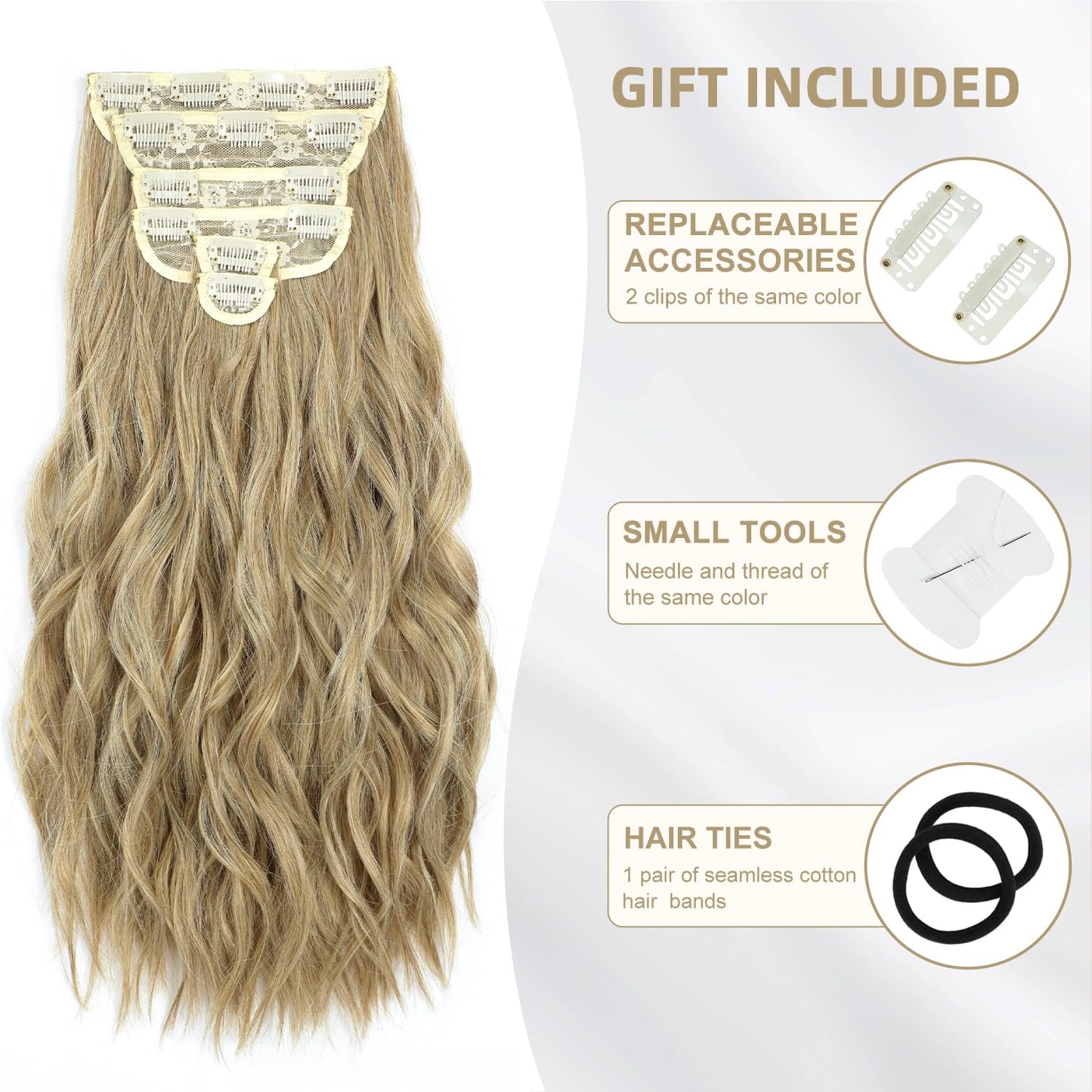 Clip in Hair Extensions, 6 PCS Natural & Soft Hair & Blends Well Hair Extensions, Long Wavy Hairpieces(20inch, 6pcs,Mixed Dirty Blonde)