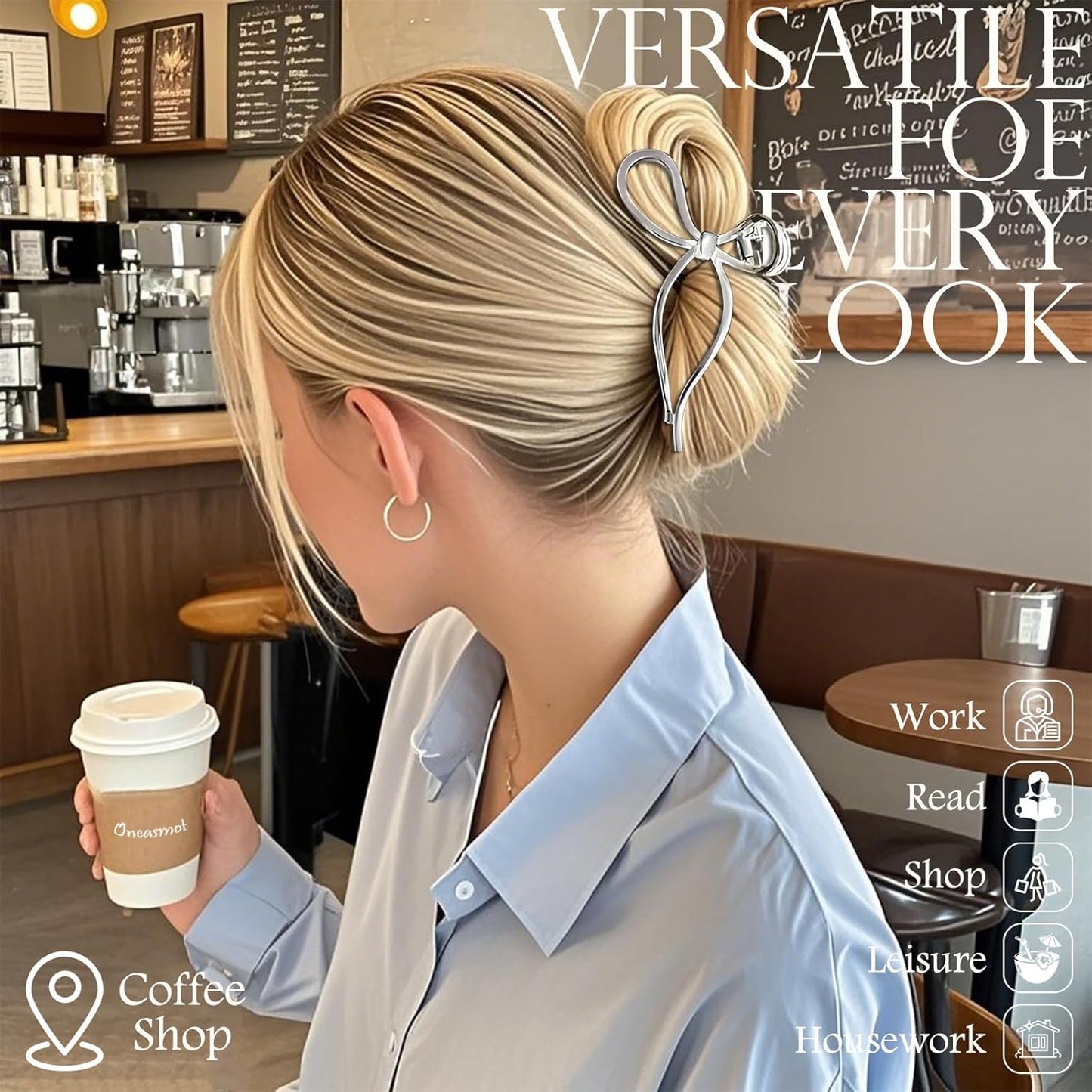 Metallic Bow Hair Clips (2 Pack), Medium Metal Hair Claws, Gold & Silver Alloy Elegant Hair Clamps Y2K Stylish Hair Accessories for Thick and Thin Hair