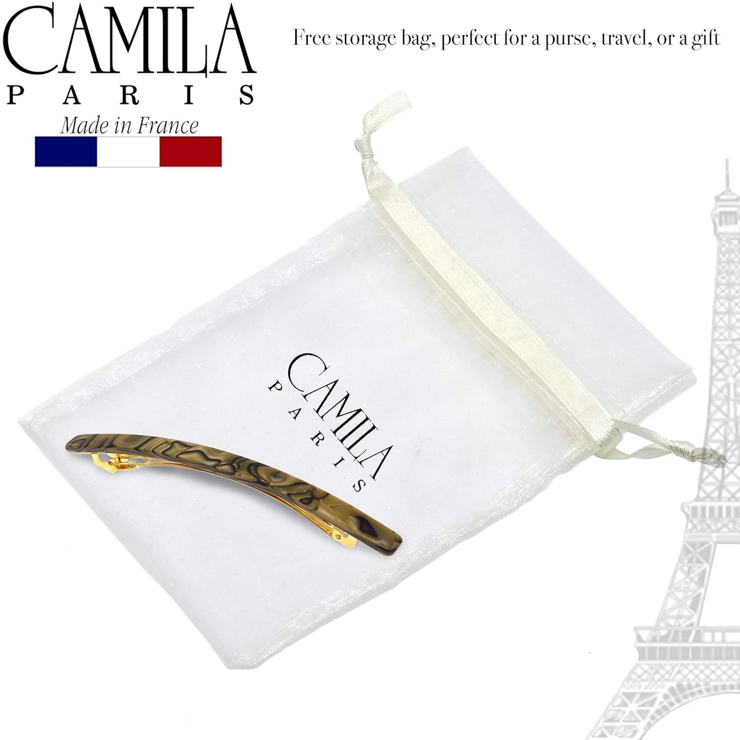 Camila Paris CP2979 French Hair Barrette Large Handmade Copper, Long Skinny Strong Hold Grip Hair Clips for Women, Thin Automatic No Slip and Durable Styling Girls Hair Accessories, Made in France
